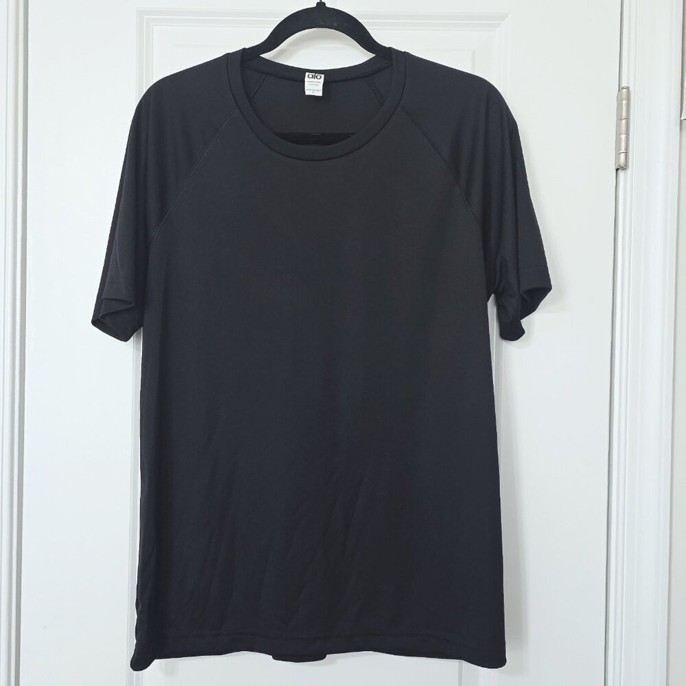Alo Yoga - S Men's Performance Short Sleeve Crewneck Athletic Raglan Tee Black